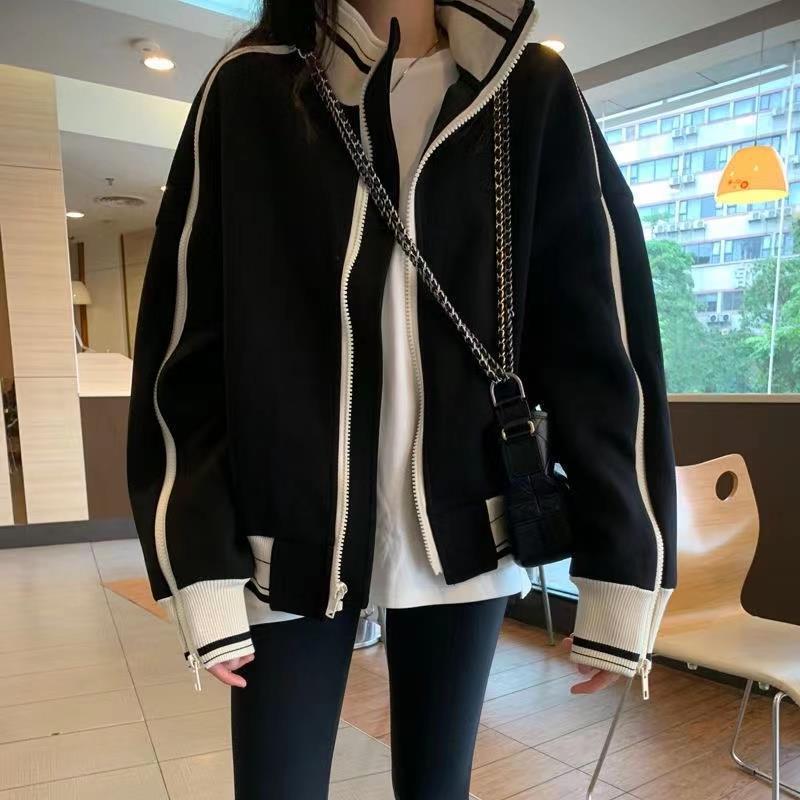 College Style Collar fleece-lined Baseball Suit Coat Women's Autumn and Winter Lazy Style Loose Casual Distinctive Sweatshirt