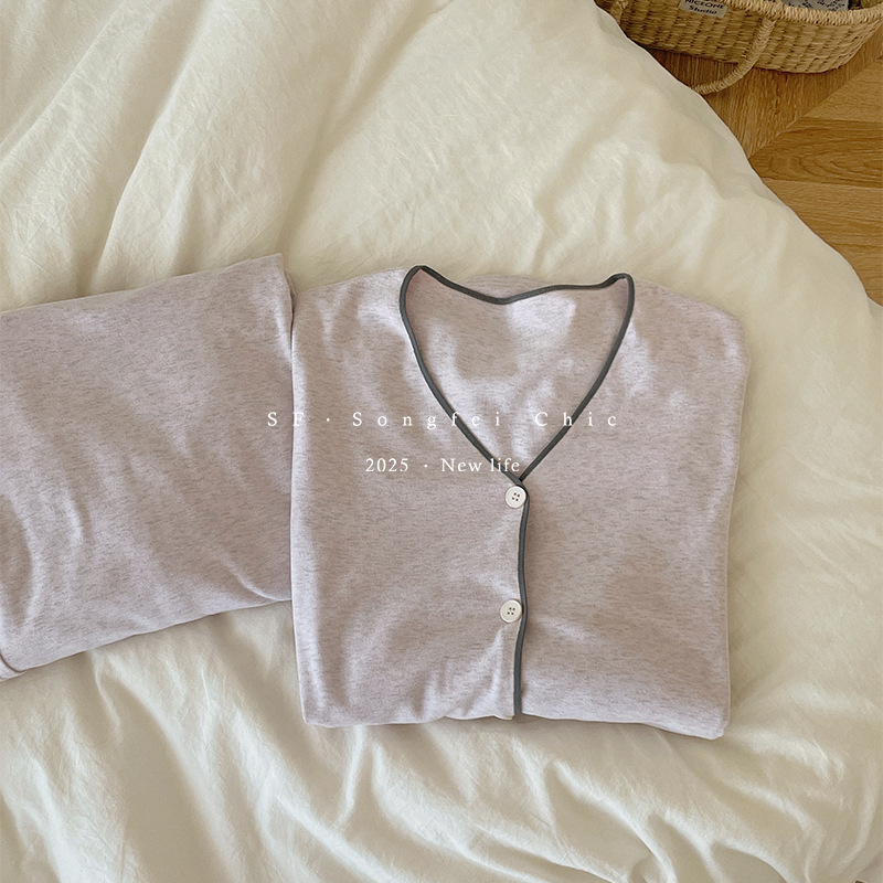 秋冬新款简约女士长袖裤开衫睡衣套装宽松慵懒可外穿家居服两件套|undefined