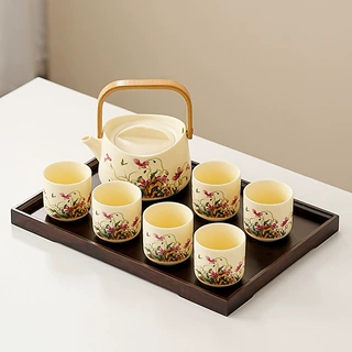 奶油黄简约家用茶具茶盘套装 ins风下午茶泡茶日式陶瓷茶壶茶杯