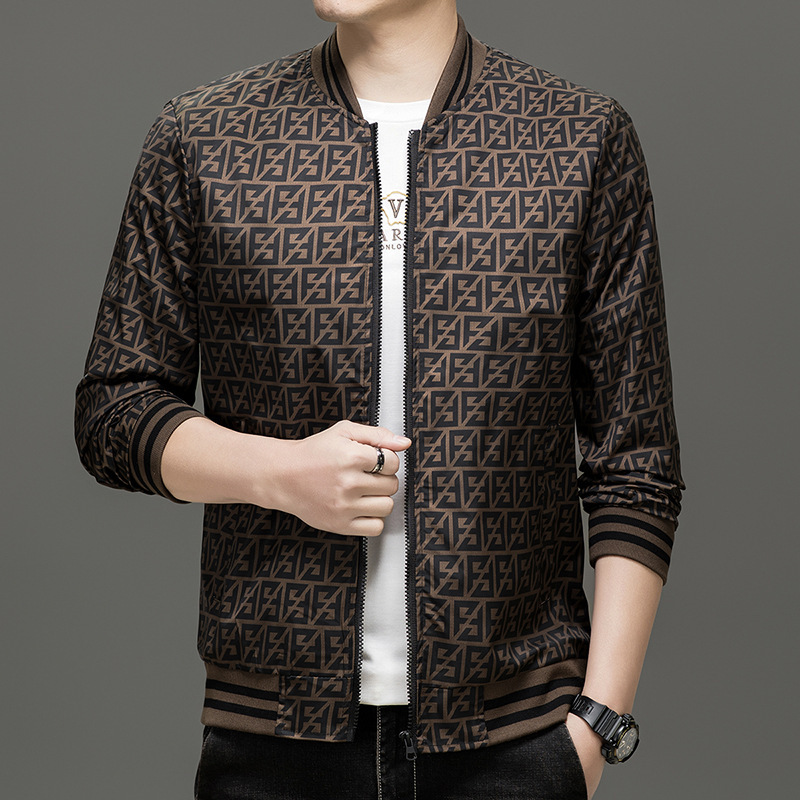 In-stock spring new men's jacket, fashionable spring baseball jacket with stand-up collar, casual thin plaid jacket 8869