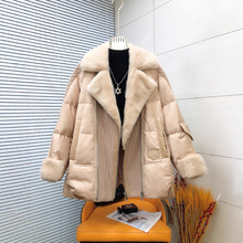 欧货2025新款海宁水貂毛领皮草外套羽绒服大衣女时尚中长款鹅绒服