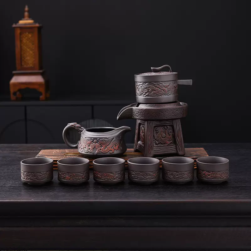 陶瓷自动茶具套装复古紫陶时来运转石磨懒人自动家用功夫泡茶神器