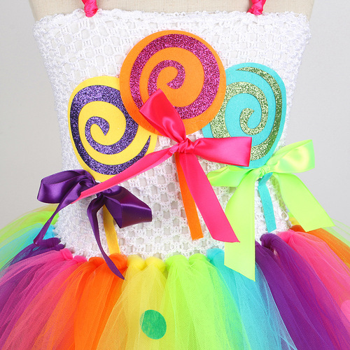 Cross-border new colorful candy ice cream mesh dress holiday party children ballgown dress little girl dress