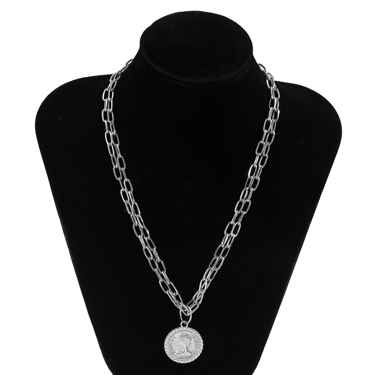 Retro Geometric Portrait Embossed Double-layer Metal Chain Necklace Wholesale display picture 7