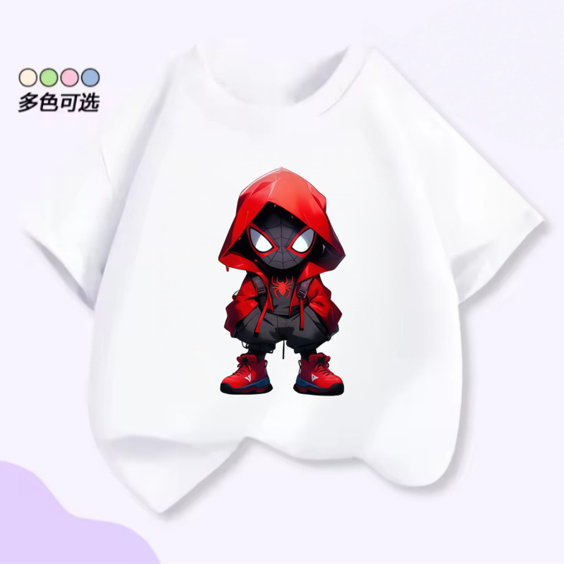 Miles Spider-Man Children's Short-Sleeved T-Shirt for Boys and Girls, Summer Cartoon Top, Cross-Border Children's Clothing