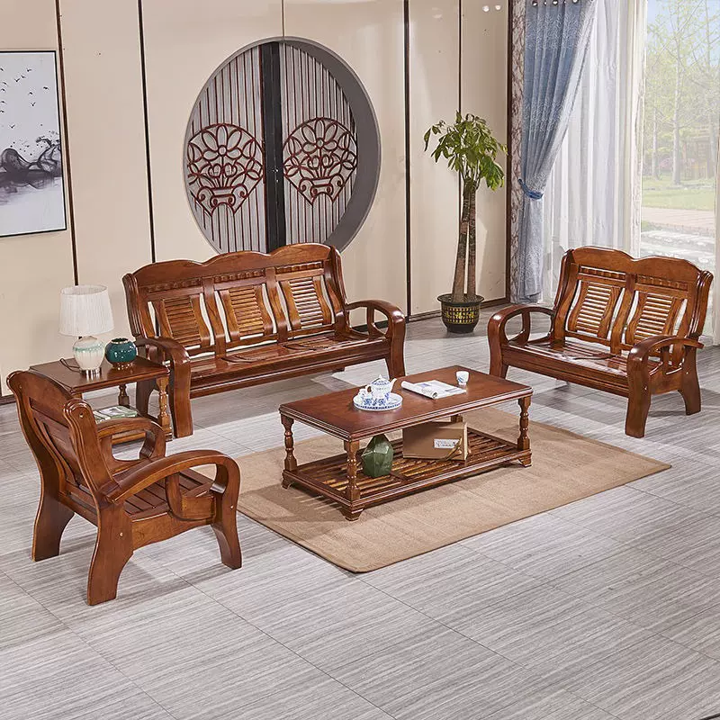 厂家全实木休闲沙发客厅组合楝木椿木实惠组合农村木沙发便宜沙发