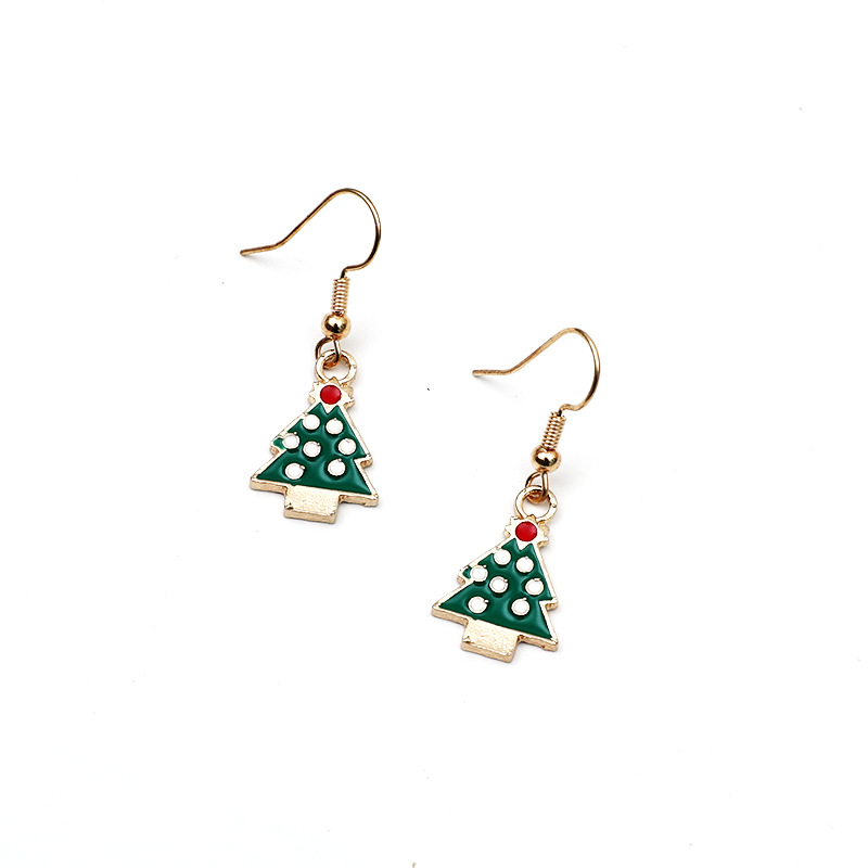 Fashion Retro 2021 New Christmas Tree Four-piece Set European And American Elegant Dripping Oil Bracelet Necklace Earrings Ring Set display picture 3