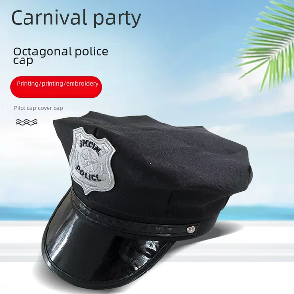 Foreign trade European and American police cap black adult police sexy uniform temptation Halloween props flat top octagonal cap