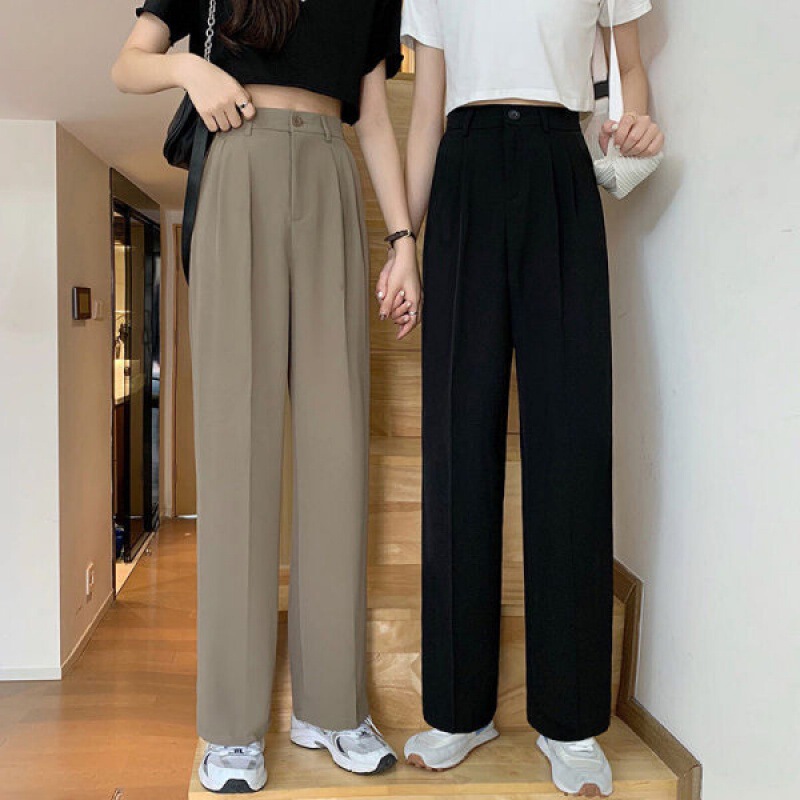 Women's Summer Korean-style High-waist Loose Straight Slim-fit plus size Pants All-match Dape Casual Wide-leg Pants
