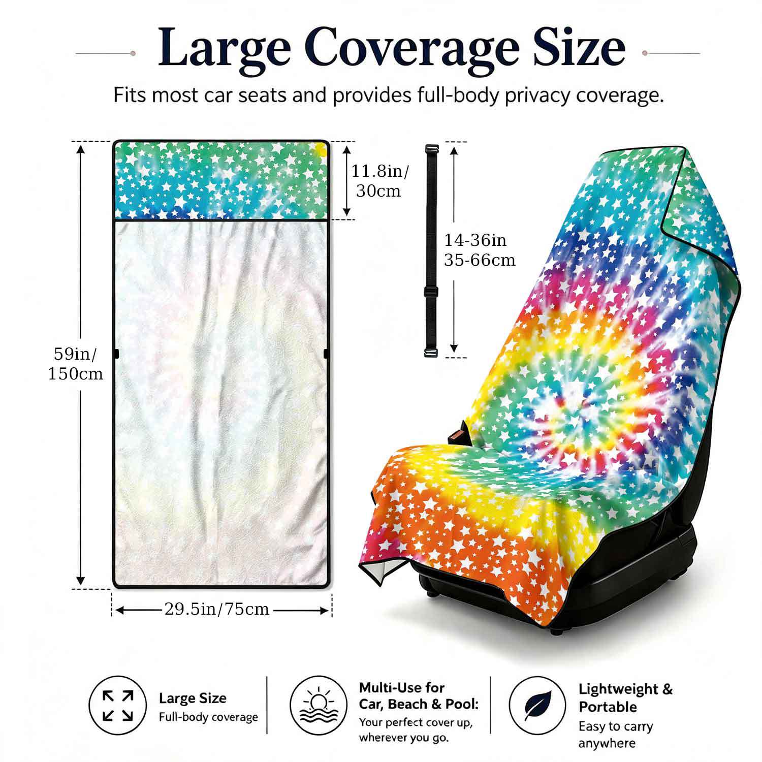 Printed bath towel and car seat cover 2-in-1, ultra-fine fiber outdoor beach and car dual-use universal seat cushion