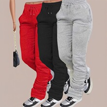 A 81620 Solid Color Stacked Pants with Slanted Pockets ��ɫ