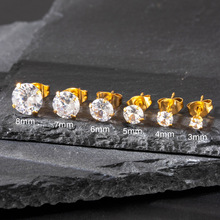 3-8MM经典四爪圆形锆石不锈钢男女同款时尚耳骨钉软骨穿刺耳钉单