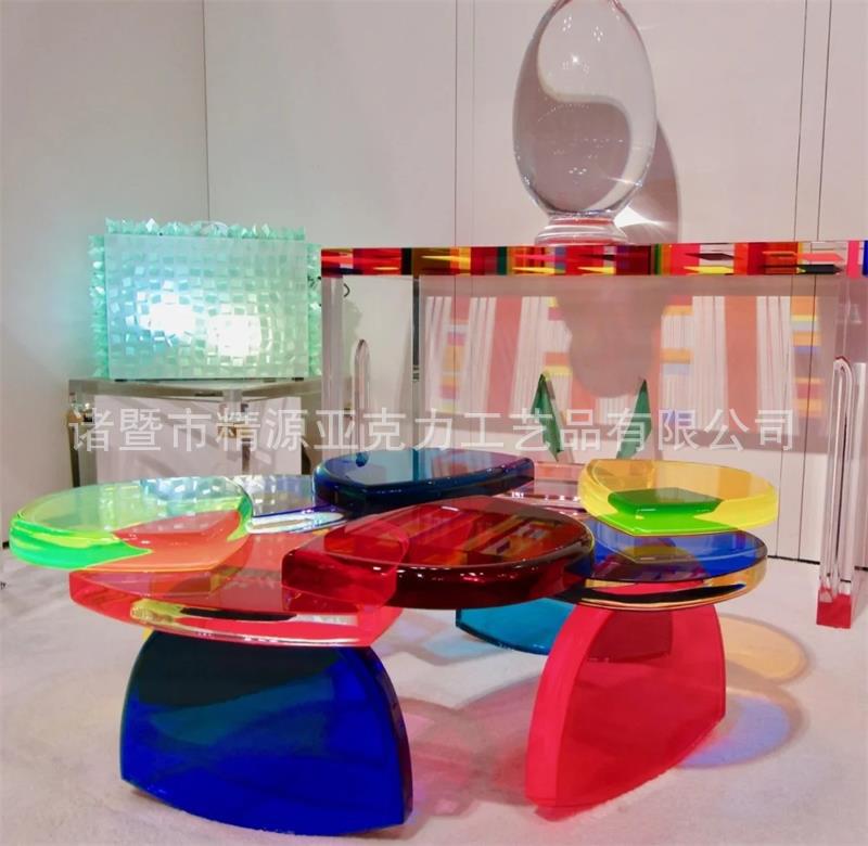 厂家批发亚克力彩色茶几 边几有机玻璃家具 展示柜炫彩板染色盒子