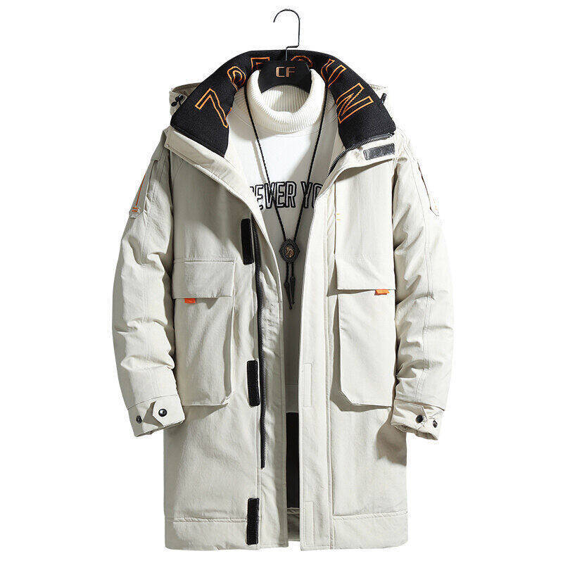 Lange Winter-Arbeitsjacke für Herren mit Kapuze, leichter, warmer Parka-Mantel für kaltes Wetter, wasserabweisende Polyester-Außenschicht, maschinenwaschbar_voghion.com