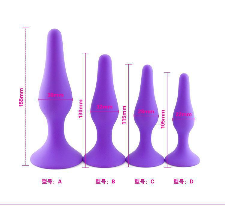 Silicone Anal Plug 4-Piece Set with Suction Cups, Black Body-Safe Training Kit — detail image 12