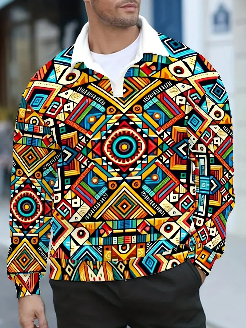 Sudadera de otoño e invierno para hombre, primavera y otoño, versión europea, nuevo top suelto de cuello medio abierto, estampado de tendencia colorida MB14