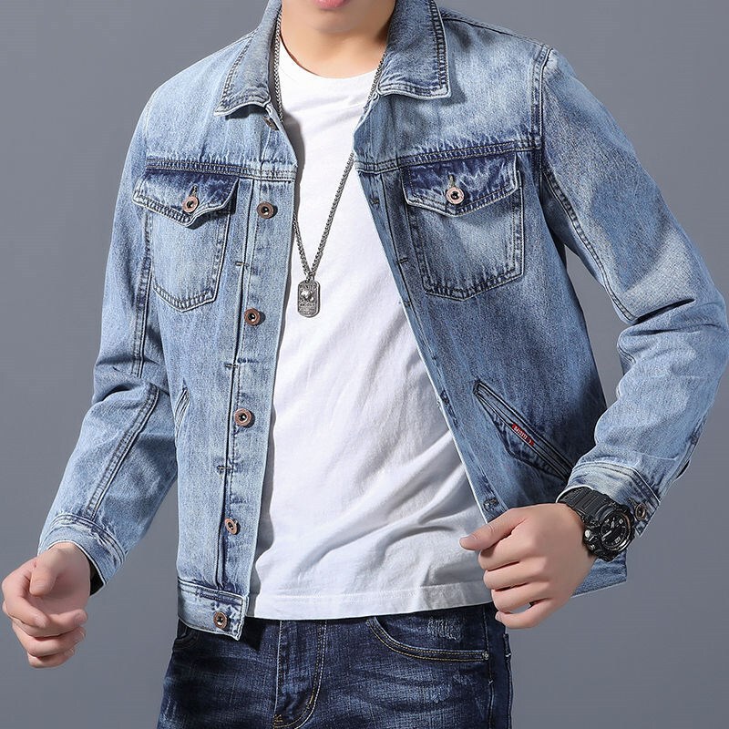 Denim Jacket Men's Casual Loose 2023 Spring New Men's Top Jacket Men's Spring Square Collar Denim Fashion