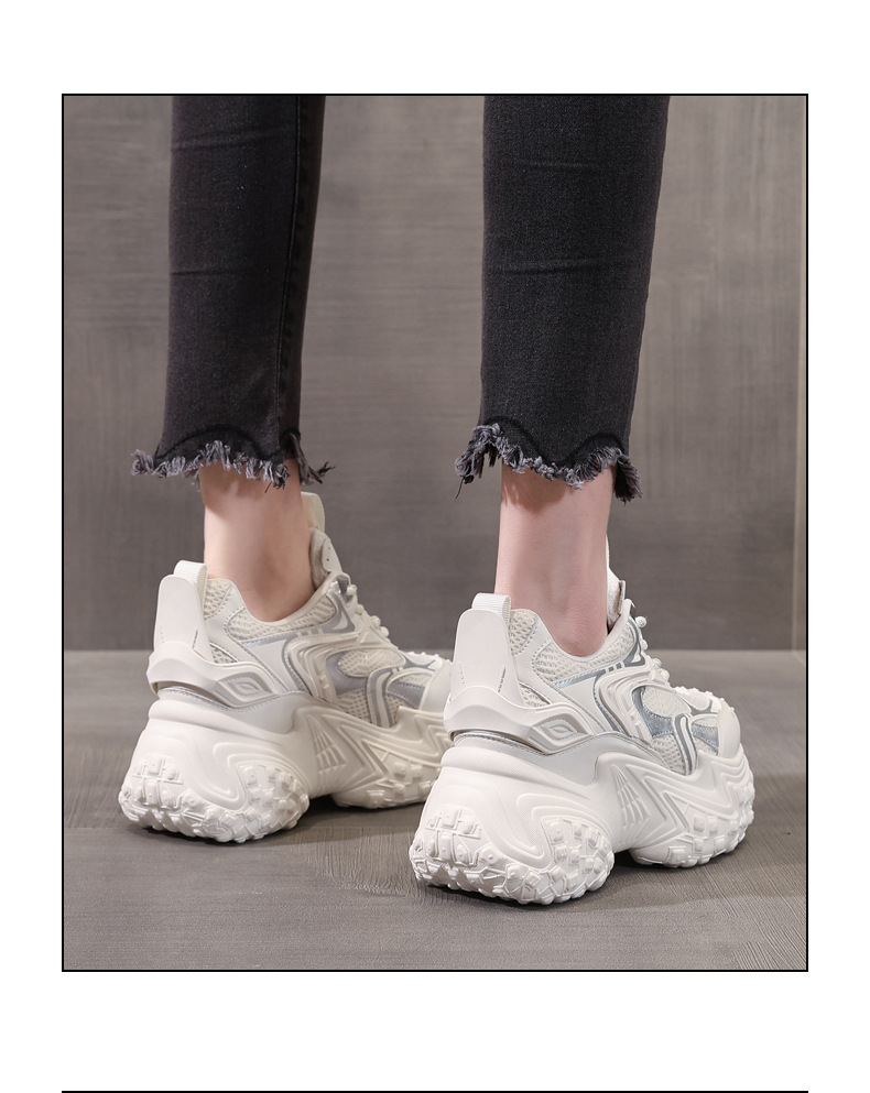 Giày sneaker nữ đế dày phối màu độn cao dáng người nhỏ lưới thoáng — Màu be chi tiết 19