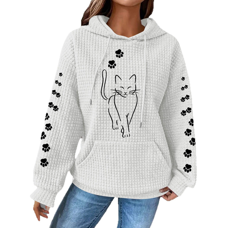 2025 Foreign Trade Amazon Cross-Border Waffle Print Long-Sleeved Loose Sweatshirt