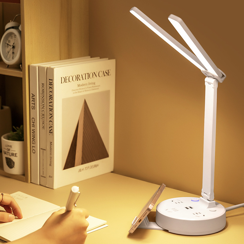 多功能阅读台灯学习专用插电护眼书桌学生宿舍床头灯带插座