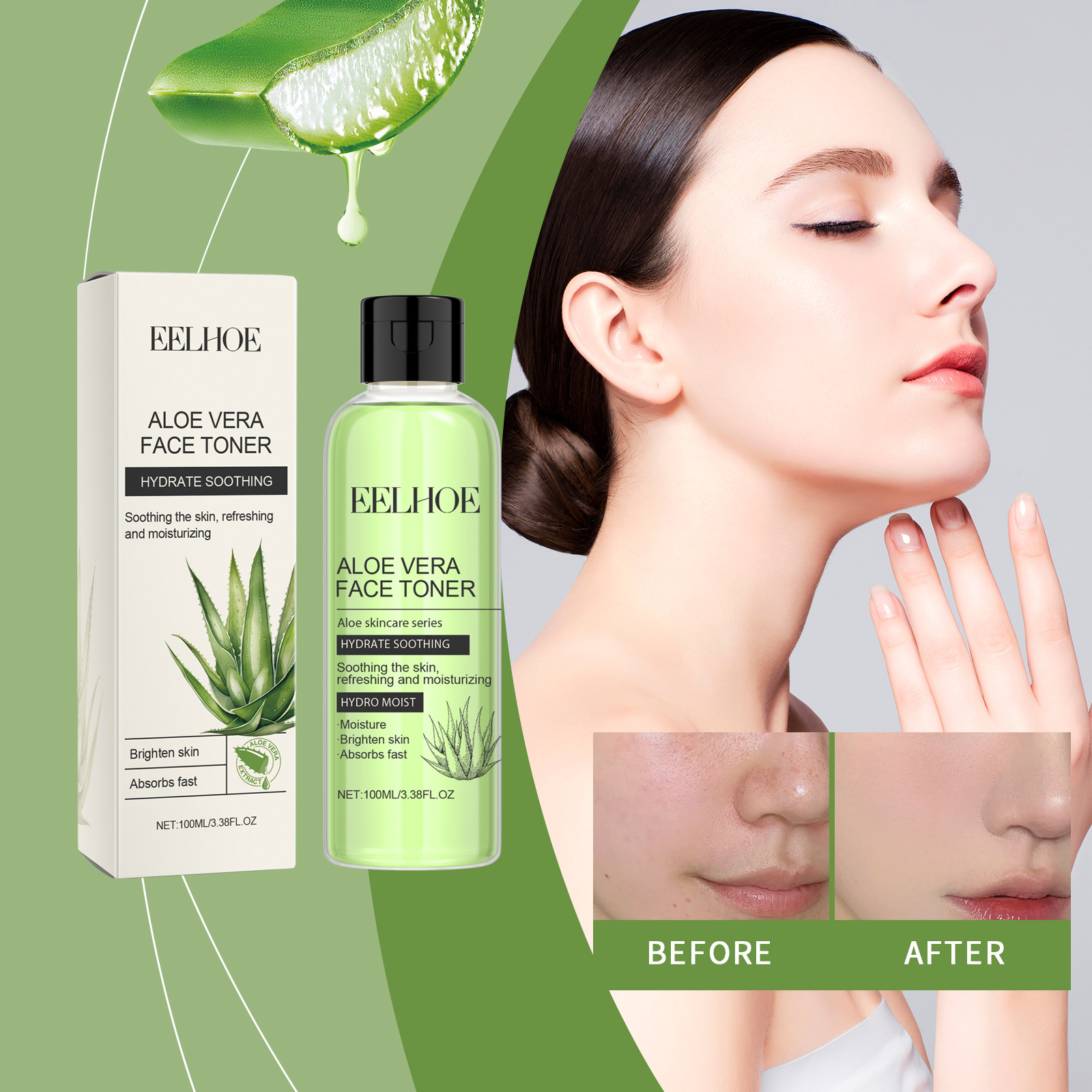 Eelhoe Aloe Vera Soothing Water Moisturizes, Cares For, Locks in Moisture, Softens, Brightens, and Leaves Skin Delicate, Hydrated, and Refreshing