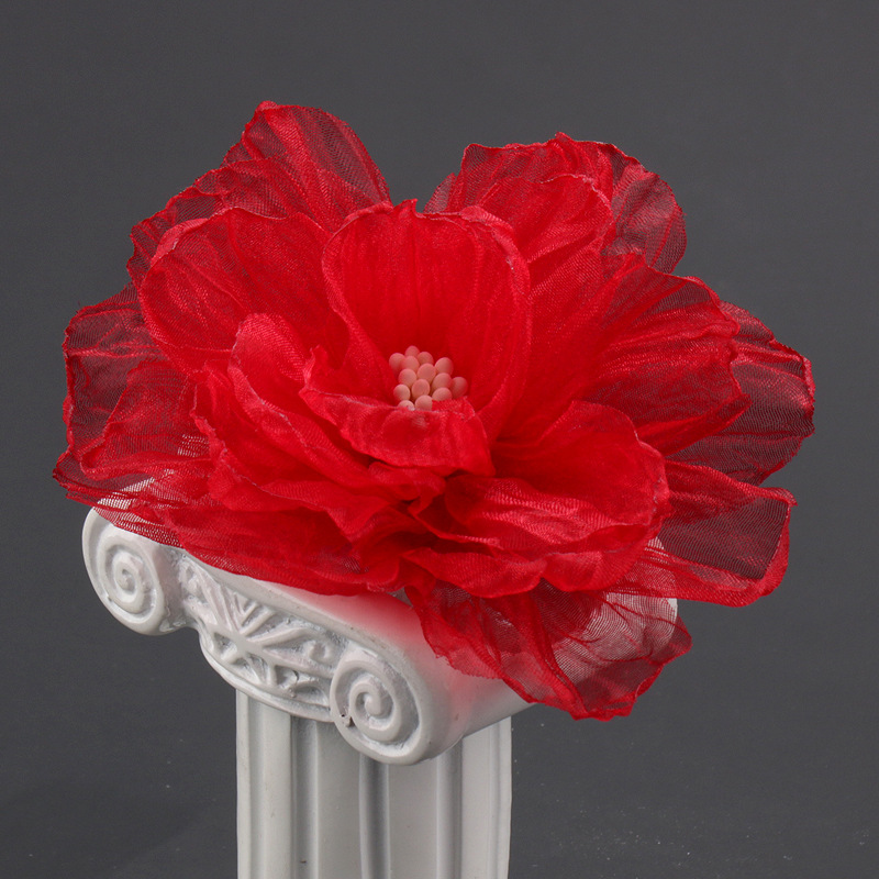 꽃무늬 패브릭 헤어 클립 2개입 - 레드