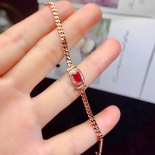 925 silver inlaid natural ruby bracelet popular Joker gem inlaid ladies jewelry European and American style main stone 4*6 square