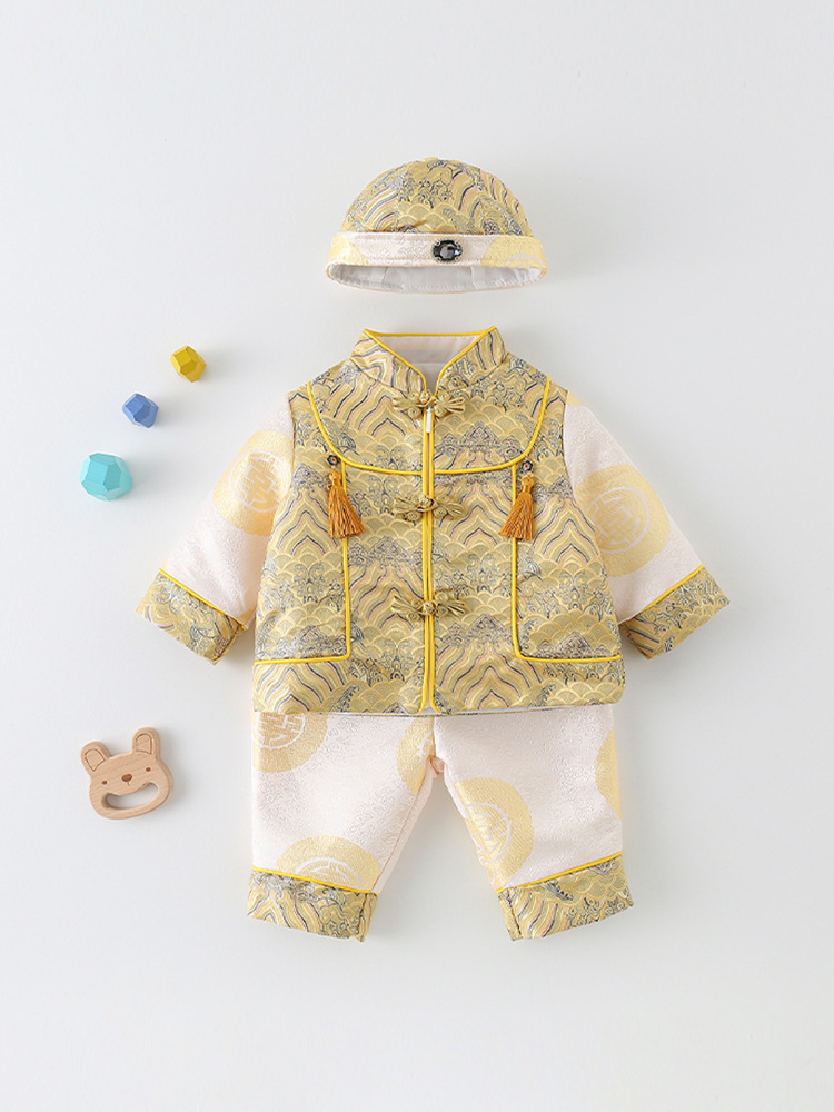 Bebé varón con un aniversario, vestido de Año Nuevo, vestido de estilo chino, vestido de primavera y otoño para niños pequeños, vestido chino