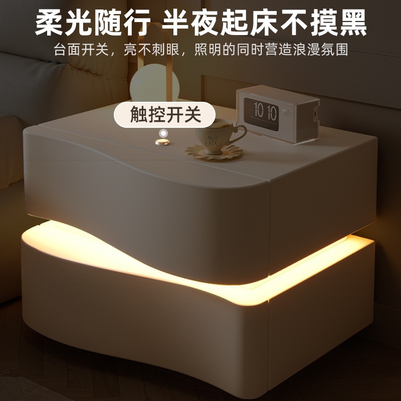 Mesita de noche de madera maciza de estilo crema, dormitorio doméstico moderno y simple, estante de gabinete de almacenamiento pequeño, creativo 2023 nuevo
