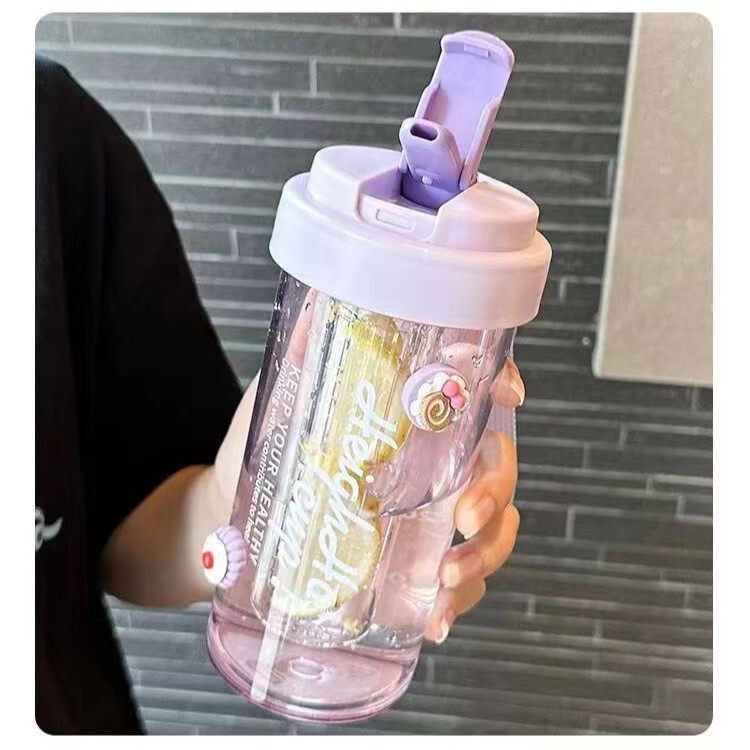 新しいデザインの水筒、女の子向け、高見えするストロー付き、携帯に便利なプラスチック製カップ、二重飲み口、夏用、シンプルで可愛いカップ|undefined