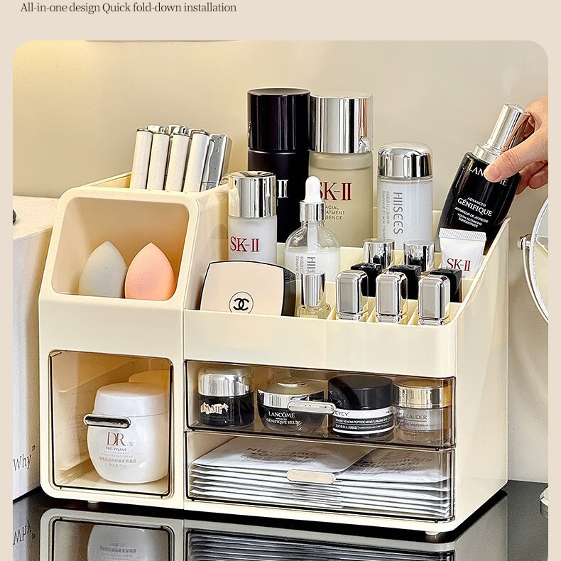 Cosmetic Storage Box for Home Use, High-End Dressing Table Organizer with Large Capacity for Lipstick and Skincare Products, Multifunctional Compartmentalized Shelf