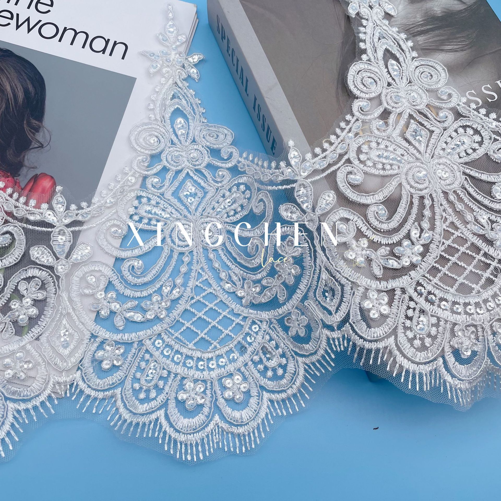 30CM高睫毛车骨蕾丝花边 三合一花边 婚纱礼服服装辅料女装童装