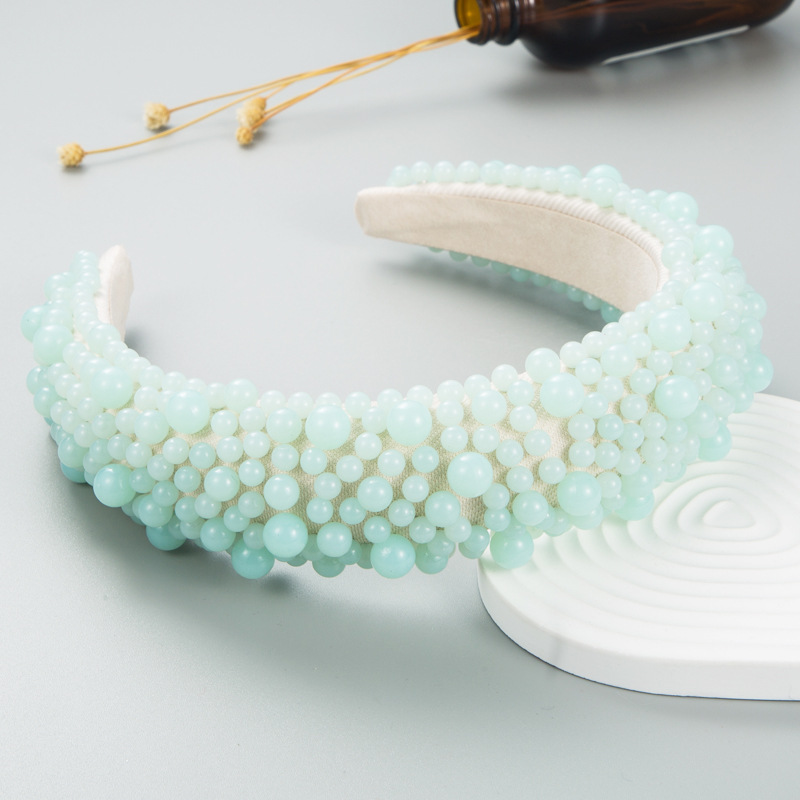 Fashion Handmade Beaded Pearl Sponge Wide-brimmed Headband display picture 3