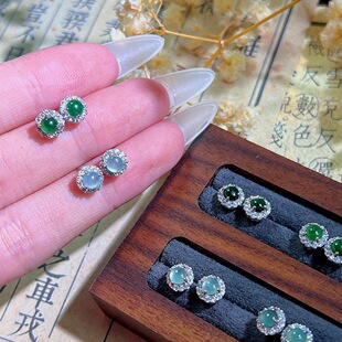 Minimalist Luxury Round Design Natural Jadeite Inlaid 925 Sterling Silver Stud Earrings for Women