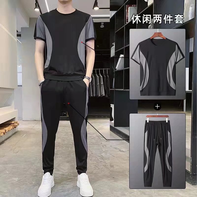 Men's Summer Sports Suit, Stylish Short-Sleeve T-Shirt, Plus Size, Trendy Casual Two-Piece Set