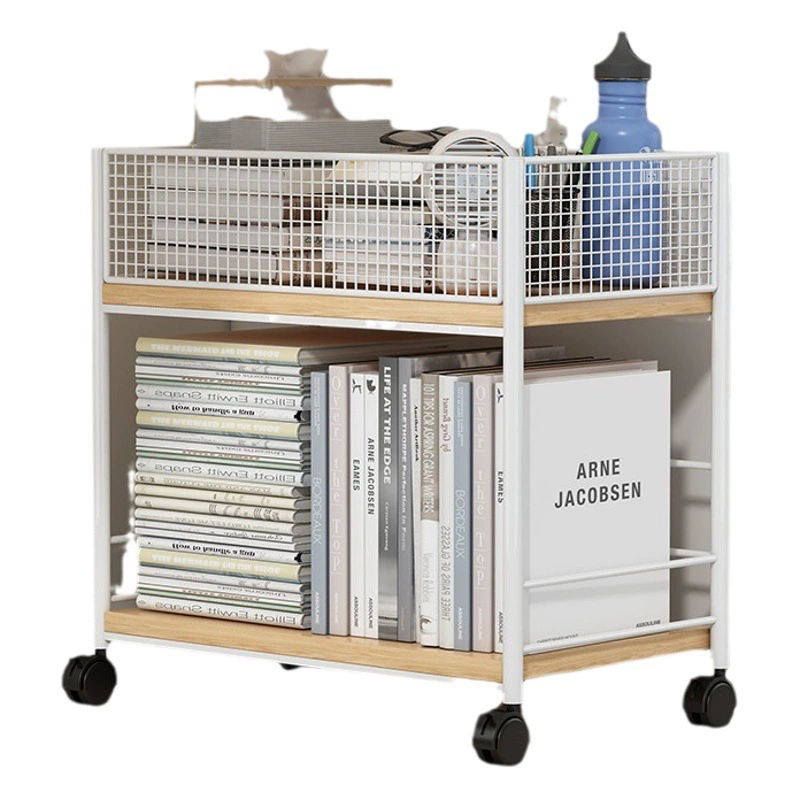 Подвижная книжная полка с колесами рядом со столом для полки для хранения школьных сумок напольная железная книжная полка для хранения простых студенческих книжных шкафов