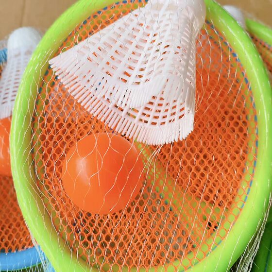 Children's toy tennis racket plastic badminton racket suit mesh bag toy racket double playing badminton department store