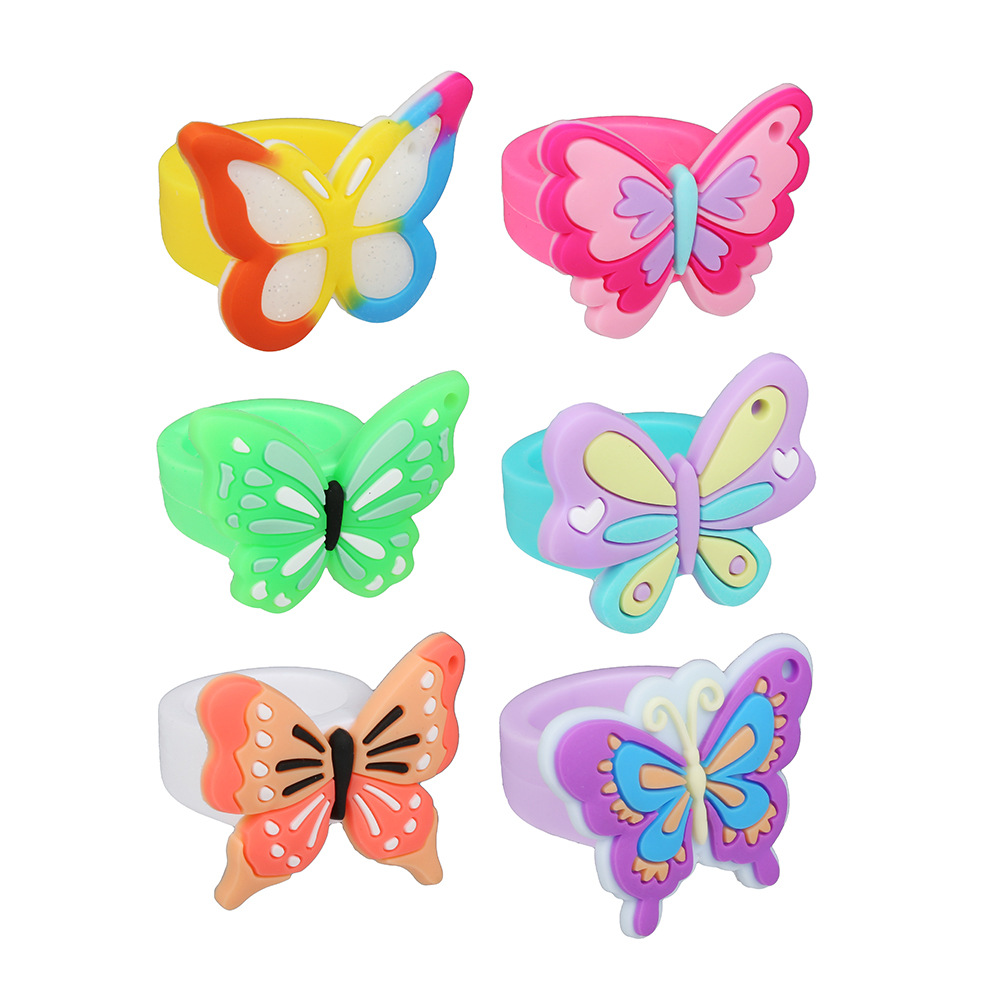 Estilo De Dibujos Animados Mariposa Pvc Muchachas Anillos 1 Pieza display picture 2