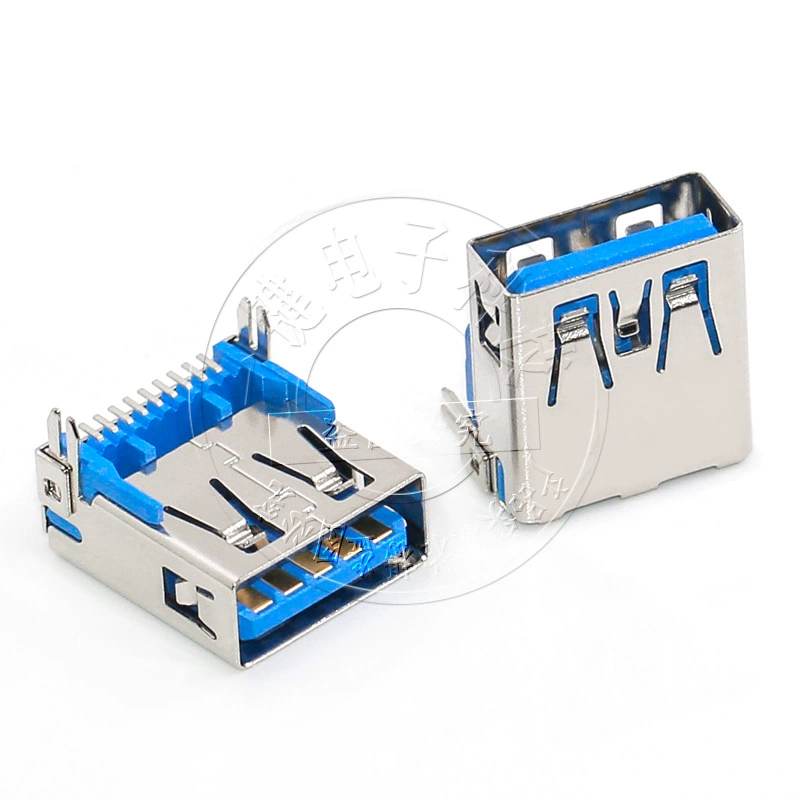 USB3.0AF patch female socket USB connector interface socket 90 degree blue plastic core 9P harpoon pin high speed transmission