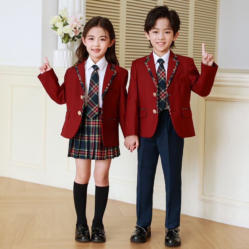 Traje uniforme escolar para niños primavera y otoño invierno estilo de la Universidad británica Primer Grado Escuela Primaria estudiante clase uniforme jardín de infantes traje de uniforme de jardín