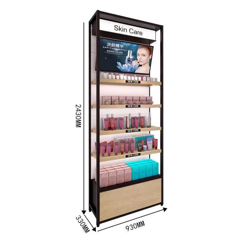 Estanterías de acero y madera para joyería, cosméticos, supermercados, centros comerciales, vitrinas de exhibición, armarios de almacenamiento comerciales multicapa personalizados para supermercados.