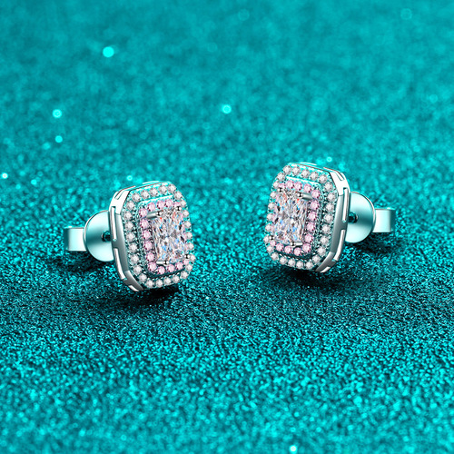 925 sterling silver earrings for women emerald radiant cut moissanite earrings plated with pt950 gold points rose gold