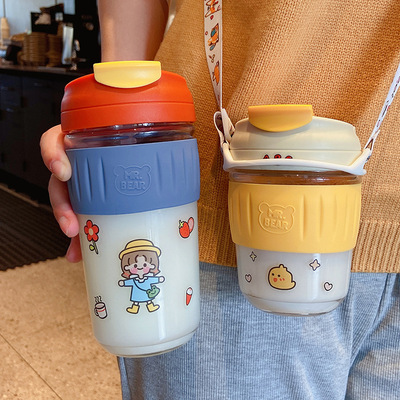 大容量水杯女带吸管塑料杯可爱咖啡杯牛奶杯高颜值便携双饮杯ins