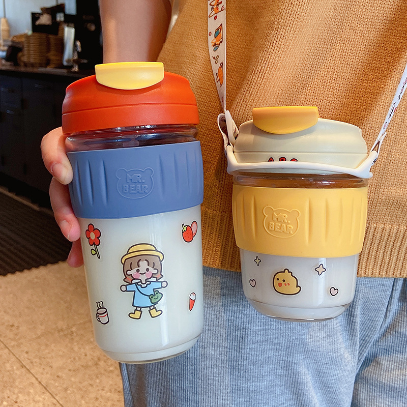 大容量水杯女带吸管塑料杯可爱咖啡杯牛奶杯高颜值便携双饮杯ins