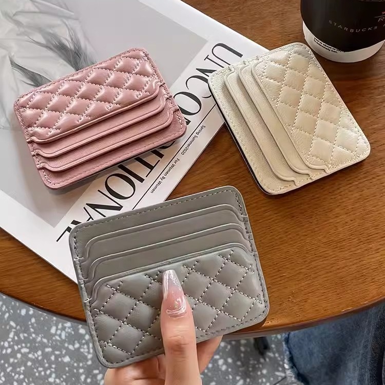 Women's high-end one-piece thin card holder, multi-card slot, compact and simple, anti-demagnetizing diamond lattice card holder, document holder