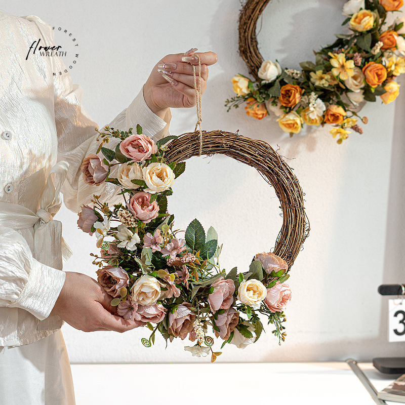 Artificial Flower Rose Garland Trendy Restaurant Wall Fake Flower Decoration Outdoor Camping Photo Prop Silk Flower Door Hanging