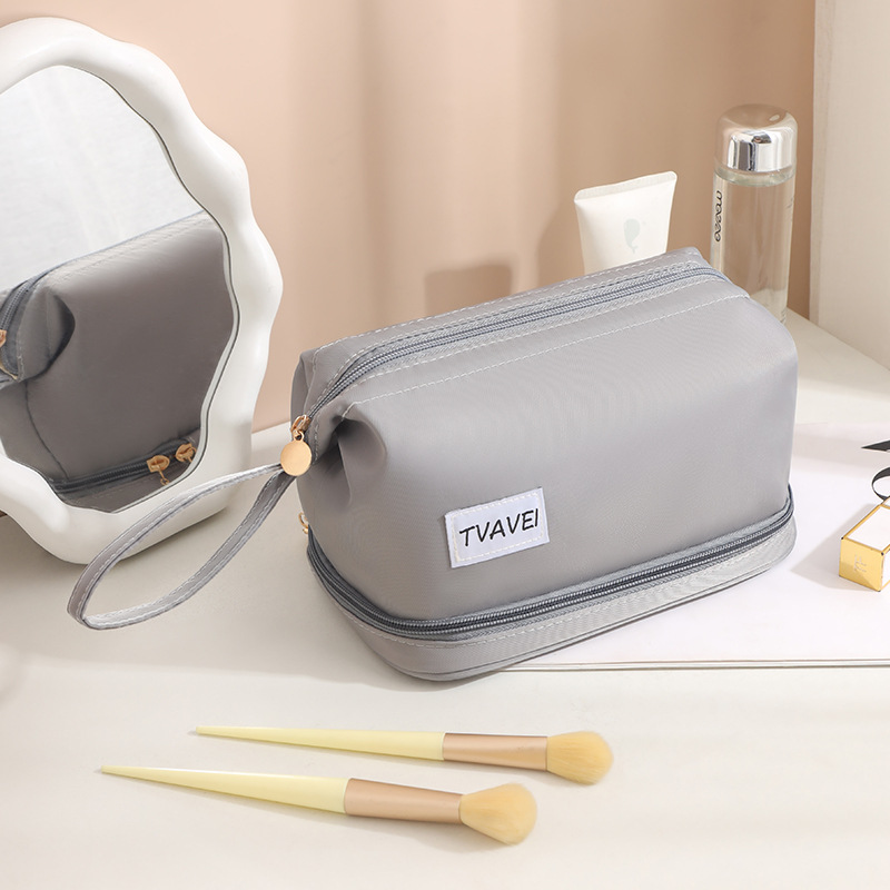 Runhui bolsa de cosméticos de doble capa de sarga bolsa de lavado de viaje de negocios de color sólido bolsa de almacenamiento de cosméticos de gran capacidad de doble capa