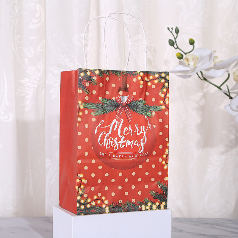 Holiday Occasion Christmas Cute Santa Claus Kraft Paper Holiday Gift Bags