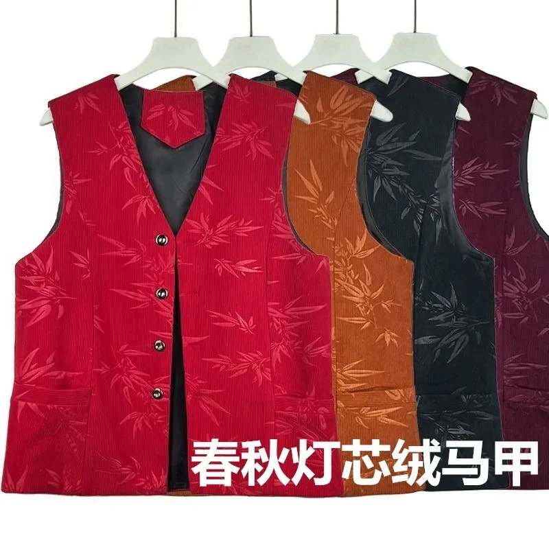 Новый средний и пожилой женский жилетный жилетка плюс толстый женский жилет черный красный костюм