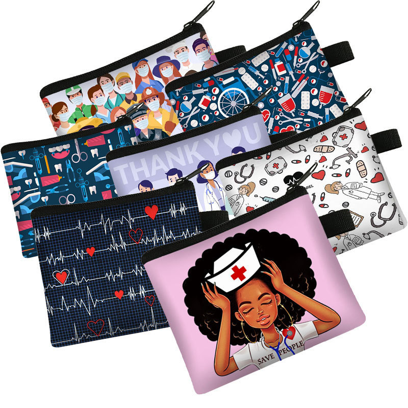 Bag Key Card Holder Student Care Coin Purse Printed Children's Polyester Storage Bag Hot Mini Antibacterial Keychain